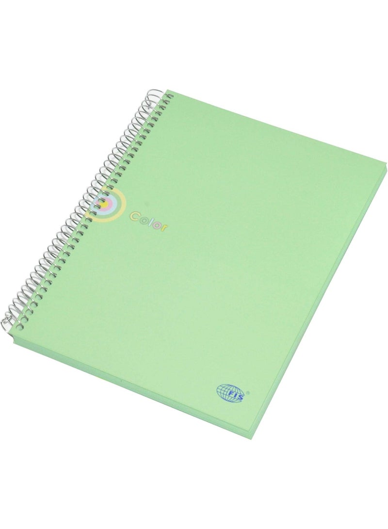 FIS Spiral Hard Cover Color Notebook, Single Ruled, 100 Sheets, Green Color Paper, Micro Perforation, 6 Punch Holes and Safety Lock, 80 gsm, B5 Size - FSNBSB5100GR - Image 1